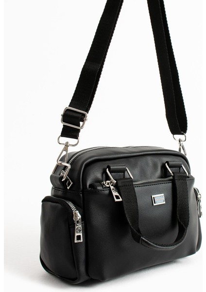 Kadın Çok Gözlü Saten Ayarlanbilir Çapraz Askılı El ve Omuz Çantası Siyah Mat fiyatları