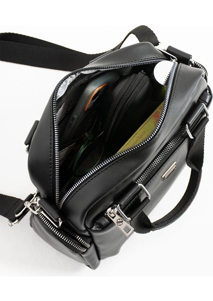 Kadın Çok Gözlü Saten Ayarlanbilir Çapraz Askılı El ve Omuz Çantası Siyah Mat modelleri