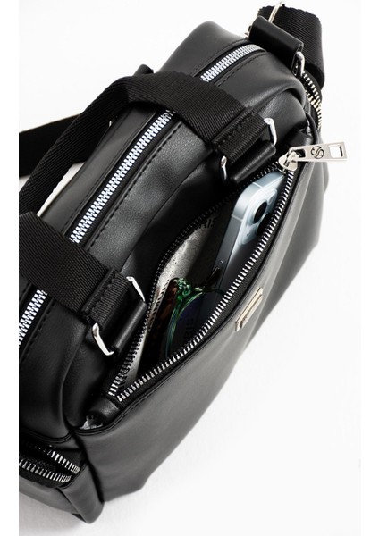 Kadın Çok Gözlü Saten Ayarlanbilir Çapraz Askılı El ve Omuz Çantası Siyah Mat fırsatları