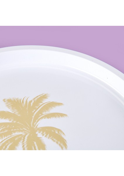 Palm Desenli Yuvarlak Tepsi - Krem / Kahverengi - 24X24 cm fırsatları