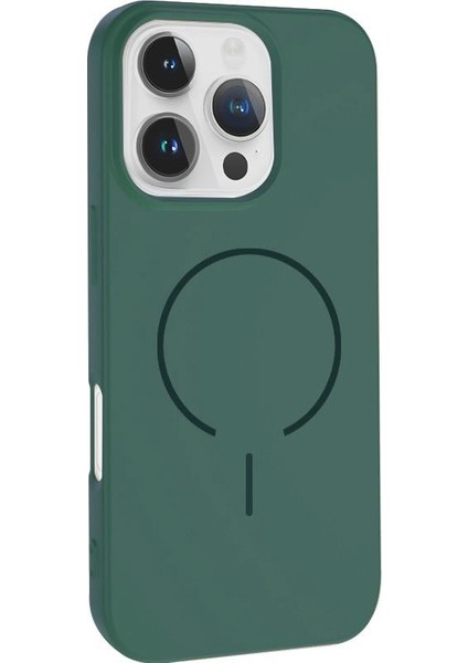 Apple iPhone 16 Pro Max Uyumlu Magsafe Özellikli Içi Kadife Silikon Aqua Kapak Koyu Yeşil