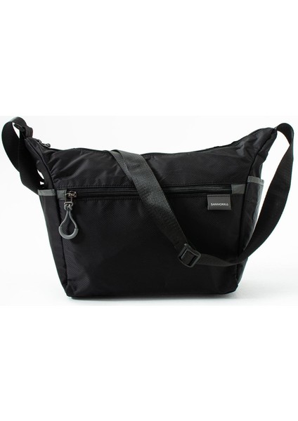 Kadın Suya Dayanıklı Paraşüt Kumaş 3 Gözlü Çapraz Askılı Seyahat ve Omuz Çantası Siyah