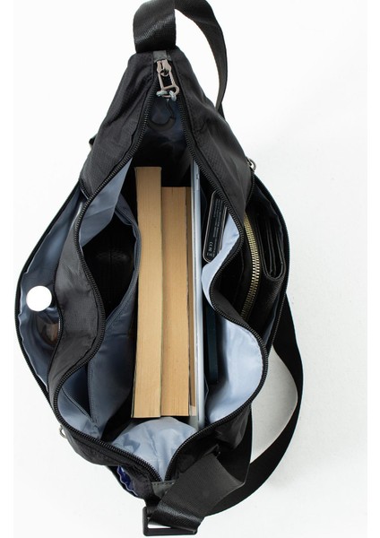 Kadın Suya Dayanıklı Paraşüt Kumaş 3 Gözlü Çapraz Askılı Seyahat ve Omuz Çantası Siyah fırsatları