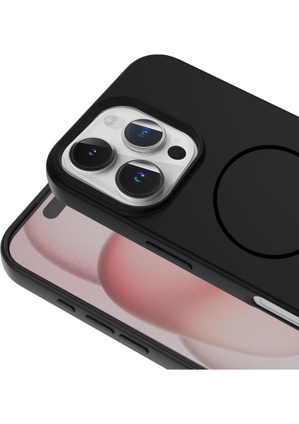 Apple iPhone 15 Uyumlu Magsafe Özellikli Içi Kadife Silikon Aqua Kapak Siyah fiyatları