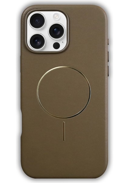 Apple iPhone 15 Pro Max Uyumlu Magsafe Özellikli Premium Deri Görünümlü Tax Kapak Desert