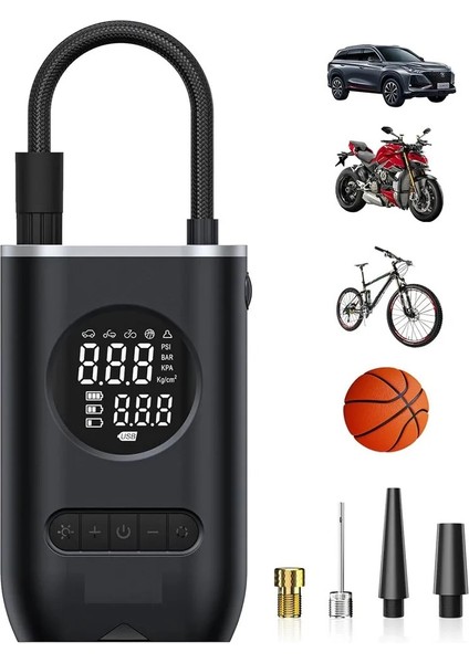Dijital Kablosuz 4modlu USB 2*2000MAH Göstergeli Oto Lastik Hava Pompası Kompresörü