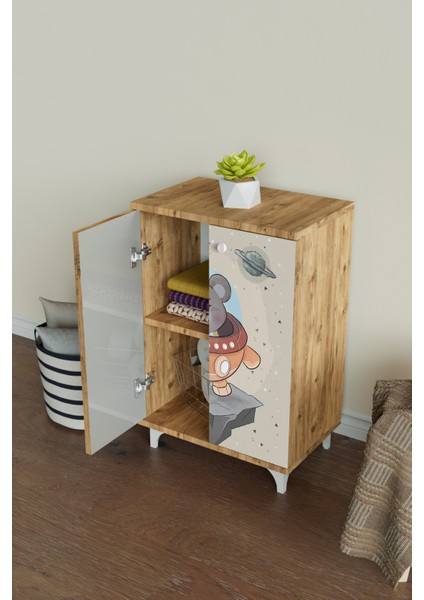Little Astronaut 2 Raflı Çocuk Odası Dolabı Çok Amaçlı Baskılı Oyuncak Dolabı fiyatları