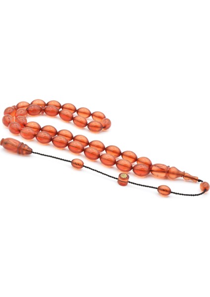 Sarı Ahmet Imzalı Beyzi Kesim Turuncu Sıkma Kehribar Tesbih