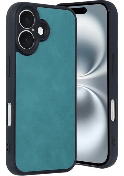 Apple iPhone 16 Uyumlu Premium Suni Deri Aras Kapak Açık Yeşil