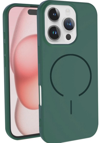 Apple iPhone 15 Uyumlu Magsafe Özellikli Içi Kadife Silikon Aqua Kapak Koyu Yeşil fiyatları