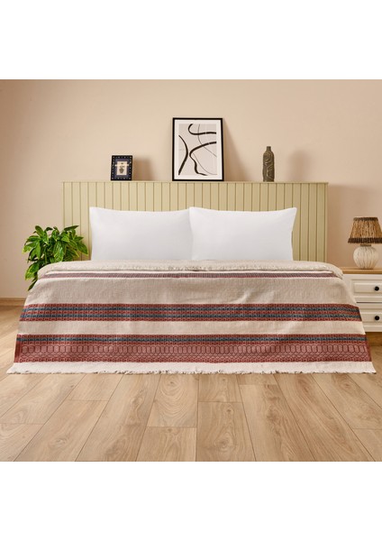Soft Marun Tek Kişilik Yatak Örtüsü - Ekru / Kırmızı - 160X230 cm