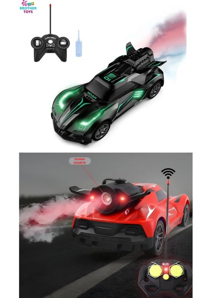 Neon Renkli Uzaktan Kumandalı Şarjlı Duman Atan Farları Yanabilen Oyuncak Araba 1:20 Boyut