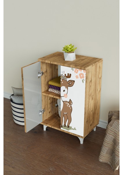Little Fawn 2 Raflı Çocuk Odası Dolabı Çok Amaçlı Baskılı Oyuncak Dolabı fiyatları