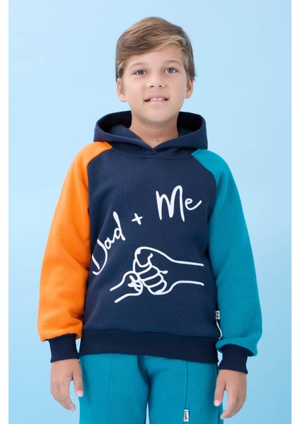 Erkek Çocuk Dad+Me Baskılı Kışlık Kapüşonlu Içi Polarlı Sweatshirt – Lacivert
