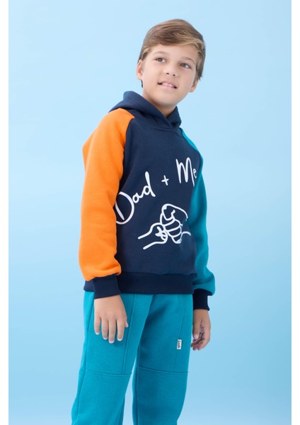 Erkek Çocuk Dad+Me Baskılı Kışlık Kapüşonlu Içi Polarlı Sweatshirt – Lacivert modelleri