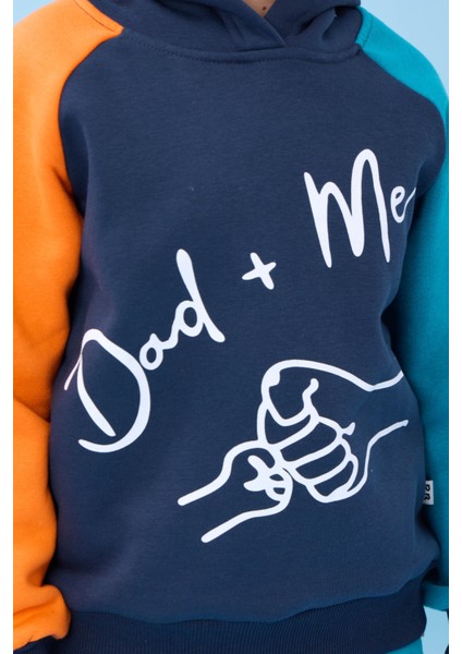 Erkek Çocuk Dad+Me Baskılı Kışlık Kapüşonlu Içi Polarlı Sweatshirt – Lacivert fırsatları