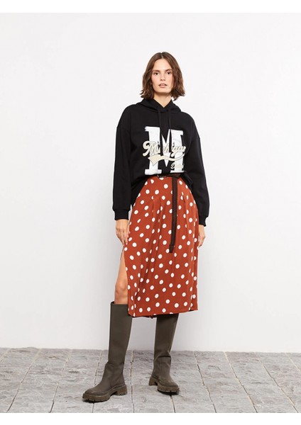 Lcw Vision Siyah Baskılı Kadın Kalın Hoodie