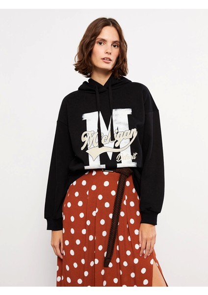 Lcw Vision Siyah Baskılı Kadın Kalın Hoodie fiyatları