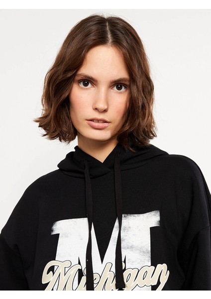 Lcw Vision Siyah Baskılı Kadın Kalın Hoodie modelleri