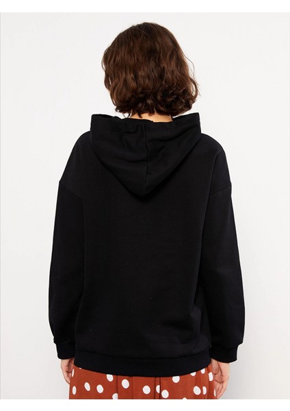 Lcw Vision Siyah Baskılı Kadın Kalın Hoodie indirimleri