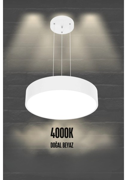 Drum 40CM ( Beyaz Kasa, 4000K Işık Rengi ) Modern Sarkıt LED Avize, Salon, Mutfak, Yatak Odası