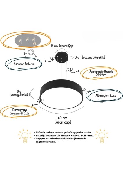 Drum 40CM ( Beyaz Kasa, 4000K Işık Rengi ) Modern Sarkıt LED Avize, Salon, Mutfak, Yatak Odası indirimleri