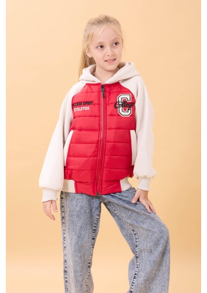 Kız Çocuk Içi Peluşlu Kapüşonlu Kapitone Kolej Ceket – Kırmızı