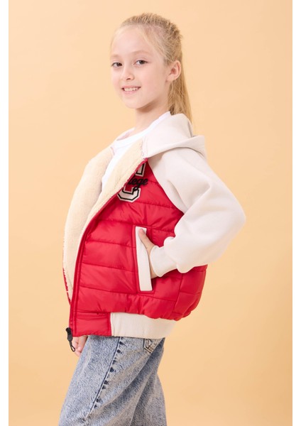 Kız Çocuk Içi Peluşlu Kapüşonlu Kapitone Kolej Ceket – Kırmızı fırsatları