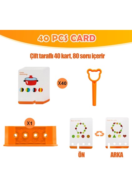 Logic Key 3-6 Yaş Mantık Oyunu Okul Öncesi Eğitici Quiz Game Ingilizce 40 Kart 80 Soru modelleri