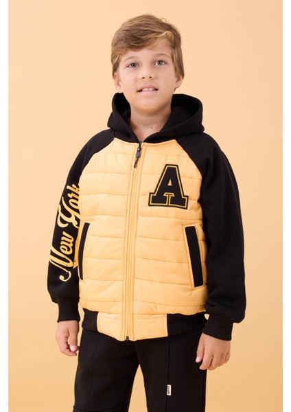 Erkek Çocuk Içi Peluşlu Kapitone Kapüşonlu Kolej Ceket – Hardal