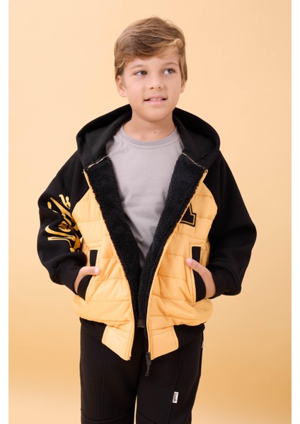 Erkek Çocuk Içi Peluşlu Kapitone Kapüşonlu Kolej Ceket – Hardal fiyatları