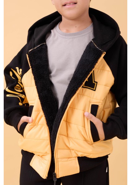 Erkek Çocuk Içi Peluşlu Kapitone Kapüşonlu Kolej Ceket – Hardal indirimleri