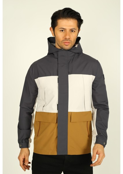 Antrasit Kapüşonlu Erkek Mevsimlik Mont / Ceket (Ince Kumaş)