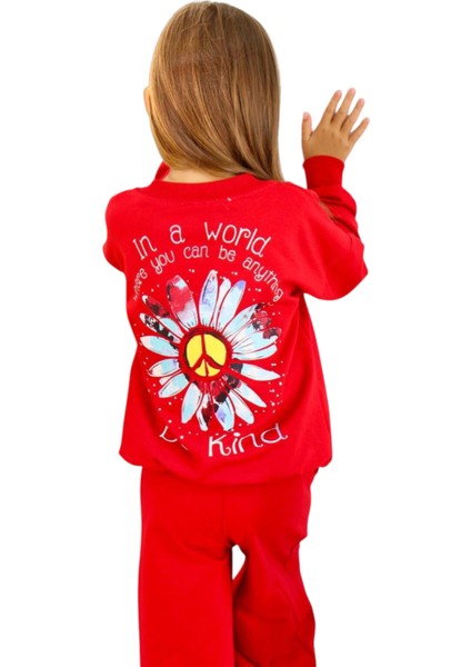 Kız Çocuk Çiçek Desenli Hırkalı Kırmızı Renk Üçlü Takım fiyatları