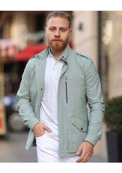 Mevsimlik Şık Fermuarlı Mont Mint Yeşili