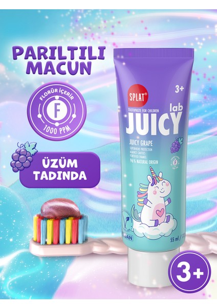 Splat Juicy Lab +3 Yaş Üzümlü Çocuk Diş Macunu Renkli Simli Çürük Önleyici Doğal Macun