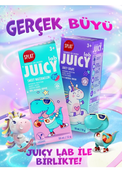 Splat Juicy Lab +3 Yaş Üzümlü Çocuk Diş Macunu Renkli Simli Çürük Önleyici Doğal Macun fiyatları