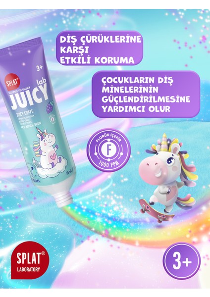 Splat Juicy Lab +3 Yaş Üzümlü Çocuk Diş Macunu Renkli Simli Çürük Önleyici Doğal Macun modelleri
