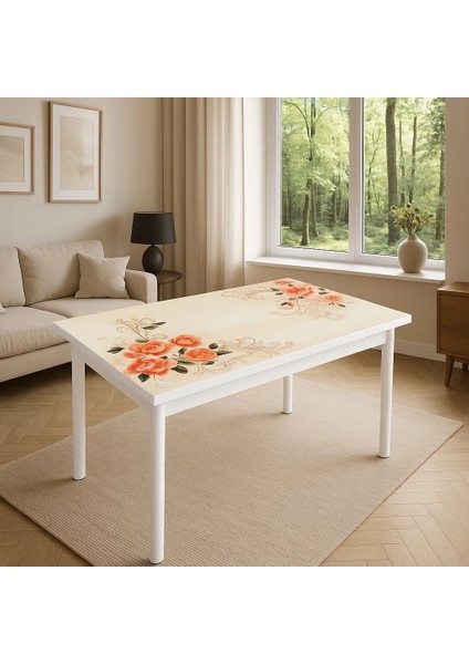 Yandan Açılır Büyüyen Cam Mutfak Masası 70X110 Gülpembe Beyaz Ayaklı fiyatları