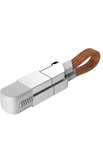 4'ü 1 Arada Anahtarlık Şarj Kablosu USB Type-C Lightning Micro Girişli 100W Hızlı Şarj Destekli