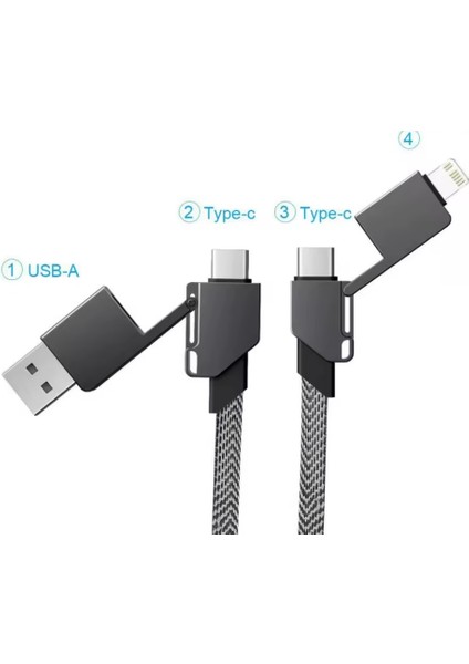 4'ü 1 Arada Anahtarlık Şarj Kablosu USB Type-C Lightning Micro Girişli 100W Hızlı Şarj Destekli fiyatları