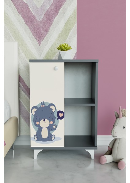 2 Raflı Tek Kapak Fluffy Friend Çocuk Odası Çok Amaçlı Dolabı modelleri