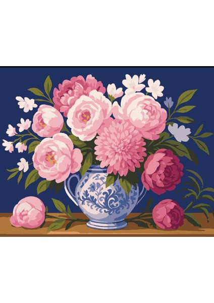 Sayılarla Boyama Seti 40X50 cm (Çıtalı) Fırça Boya Dahil Numaralı Tuval Çini Vazo Çiçekler