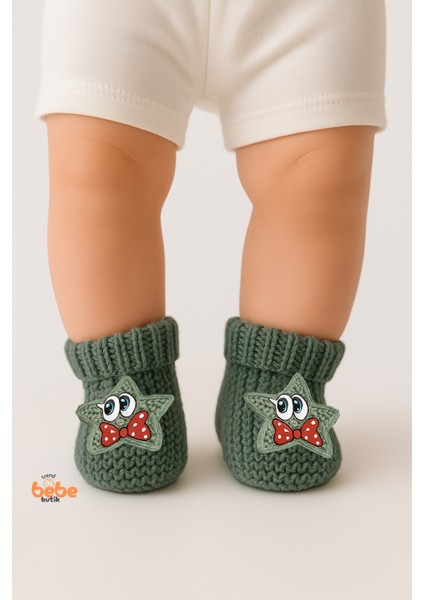 Yıldız Desenli Bebek Patik 1 Yaş %100 Triko Örgü Patik – Kız ve Erkek Bebek Için Örgü Pamuklu Patik