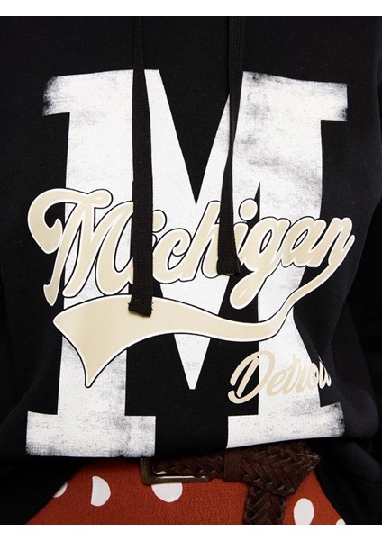 Lcw Vision Siyah Baskılı Kadın Kalın Hoodie fırsatları