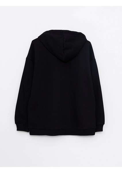 Lcw Vision Siyah Baskılı Kadın Kalın Hoodie