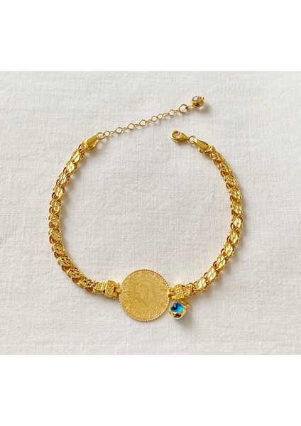 Kalemli Pullu Zincirli 22 Ayar Ceyrekli Bileklik