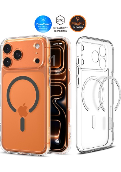 iPhone 17 Pro ile uyumlu ince MagSafe Kılıf Ultra Hybrid Sararma Karşıtı DuraClear™ Hava Kanalı Teknolojisi™ Askeri Sınıf Koruma MagFit Clear Graphite Şeffaf Kapak - ACS10067