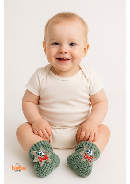Yıldız Desenli Bebek Patik 1 Yaş %100 Triko Örgü Patik – Kız ve Erkek Bebek Için Örgü Pamuklu Patik modelleri
