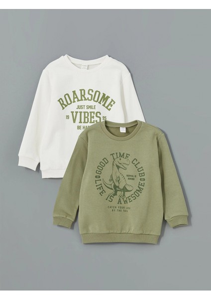 Lcw Kids Yeşil Bisiklet Yaka Baskılı Erkek Çocuk Sweatshirt 2'li